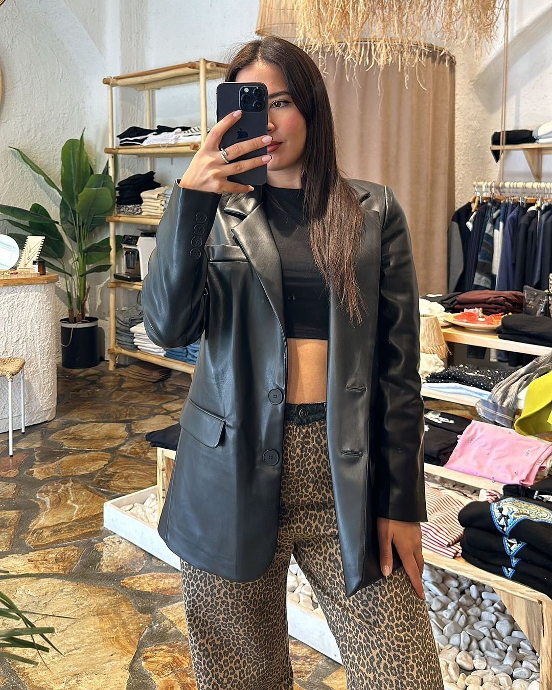 Black Faux Leather Blazer